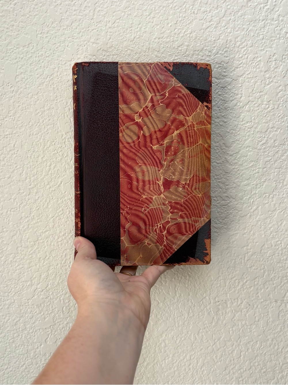 1800s Antique Marbled Hardcover Book - Red & Brown Cover